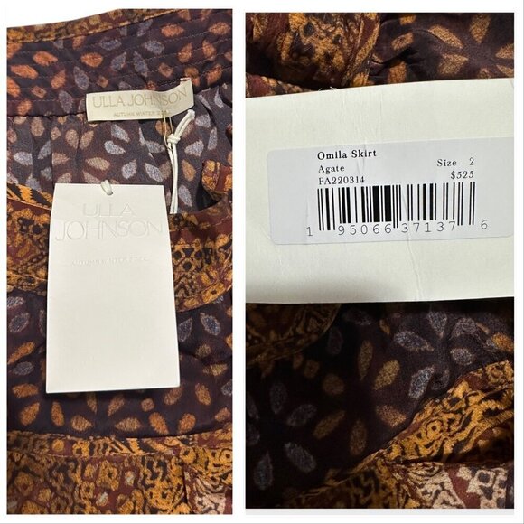 Ulla‎ Johnson Silk Omila Skirt in Agate, Size 2,  Brown burgundy multi, New with - Picture 7 of 16